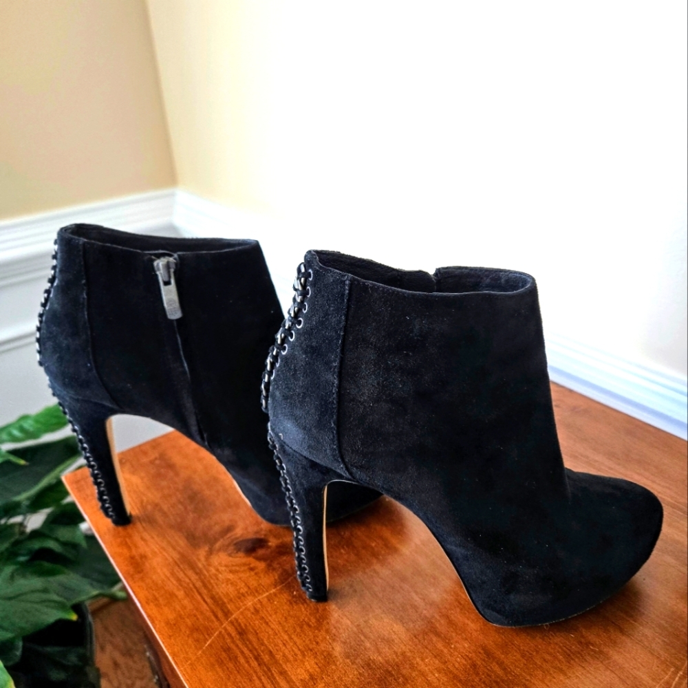 Vince Camuto Cannon Black Suede Metal Chain Ankle Booties